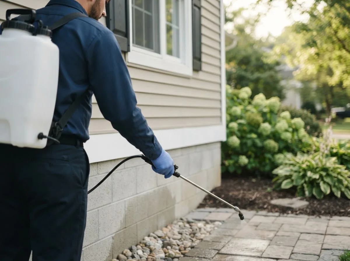 Pest control technician inspecting a home in Sawyerville, IL